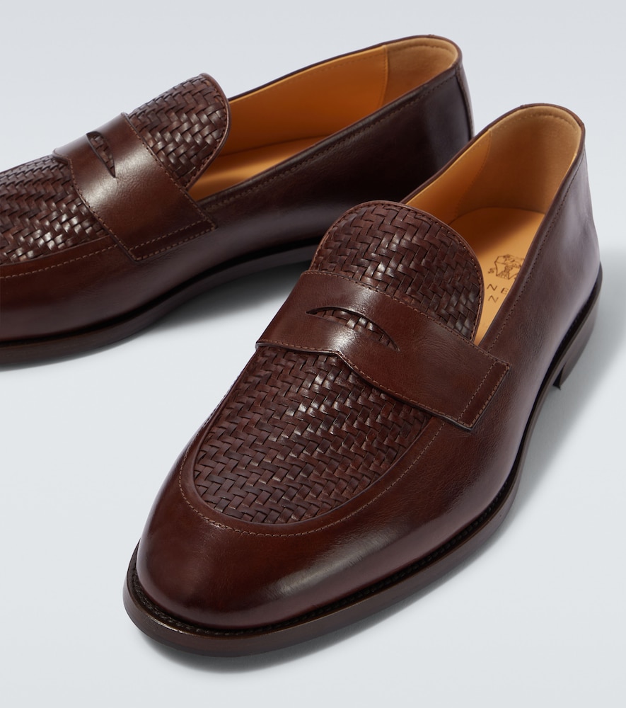 Woven Leather Penny Loafers