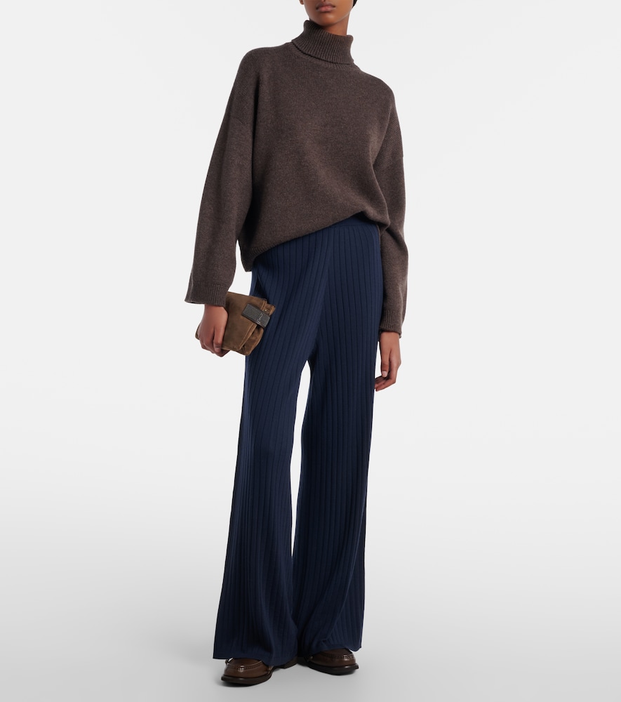 Brunello Cucinelli Ribbed-knit wool and cashmere wide-leg pants
