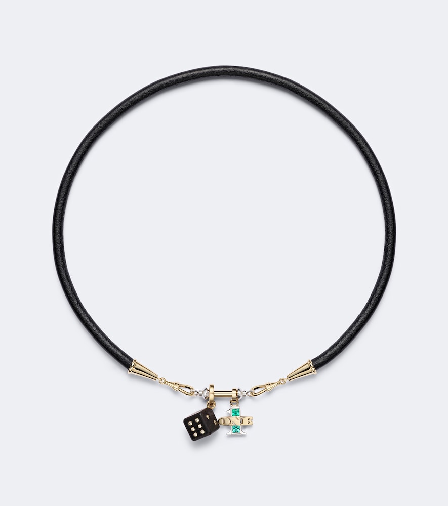 Marie Lichtenberg Collier Dado et One en or 18 ct cuir meraudes diamants 13300$