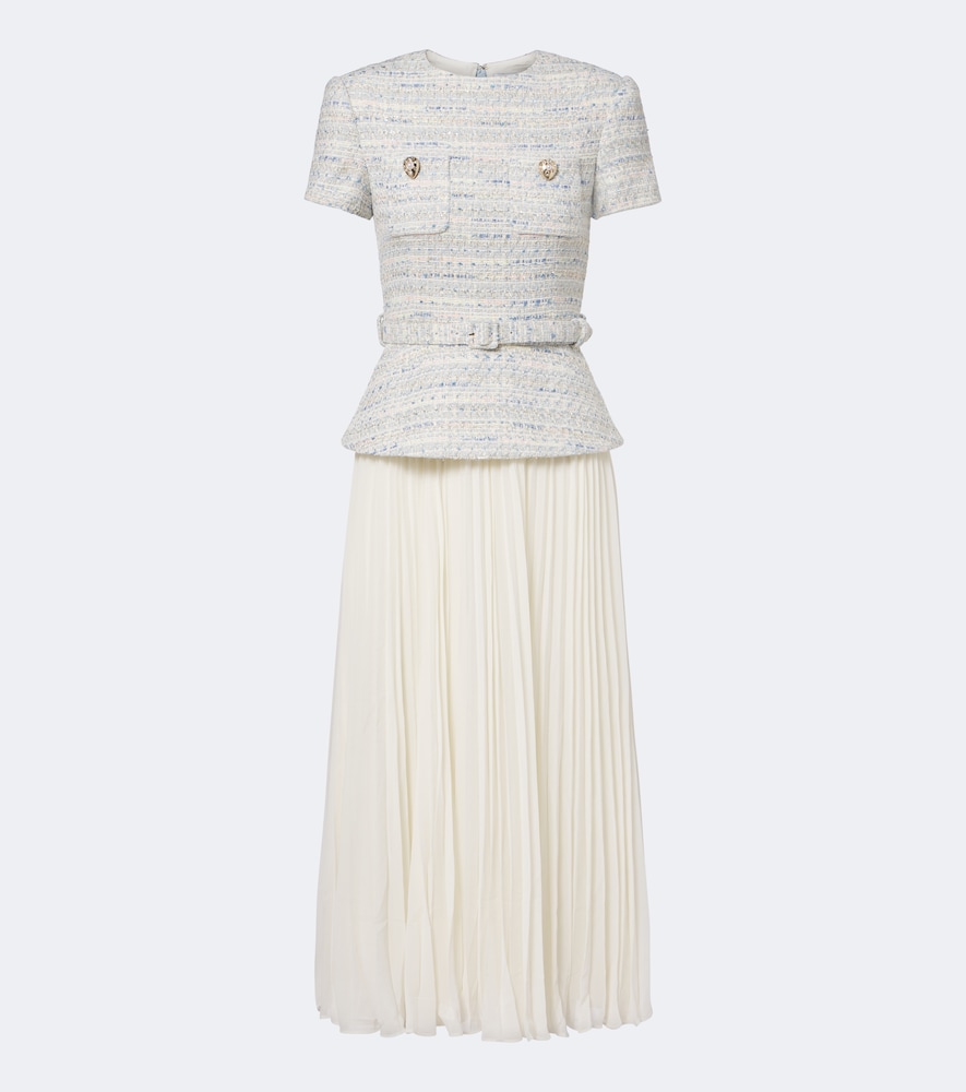 Abito midi in bouclé e chiffon