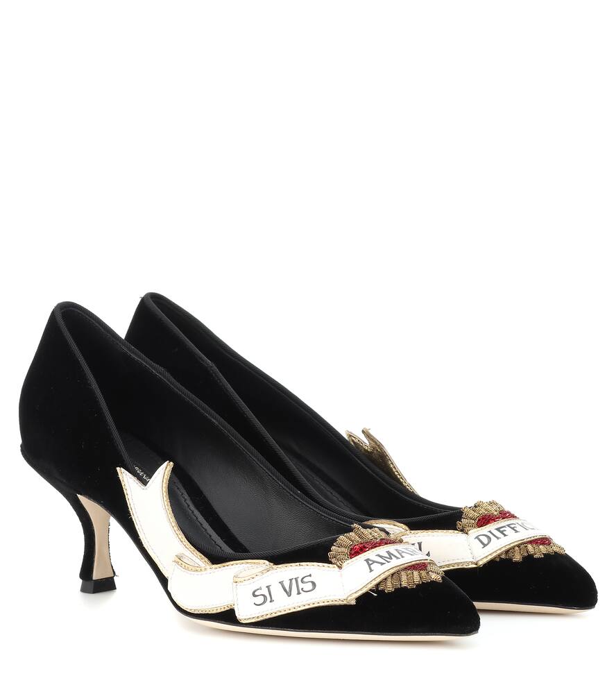 Click to view more detailed imagery on our partner's website Dolce & Gabbana Velvet Pumps With Embroidery In Black