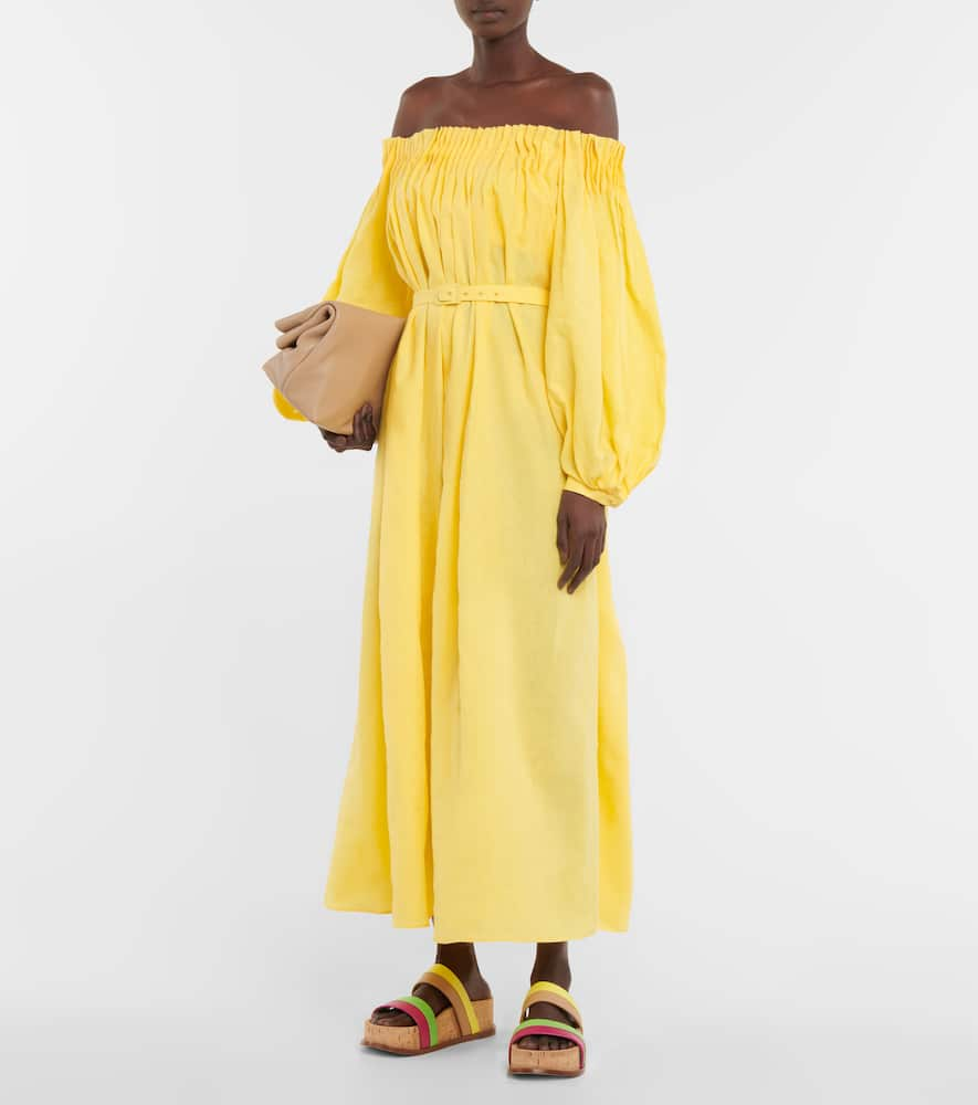 Shop Gabriela Hearst Martha Off-shoulder Linen Maxi Dress In Dandelion