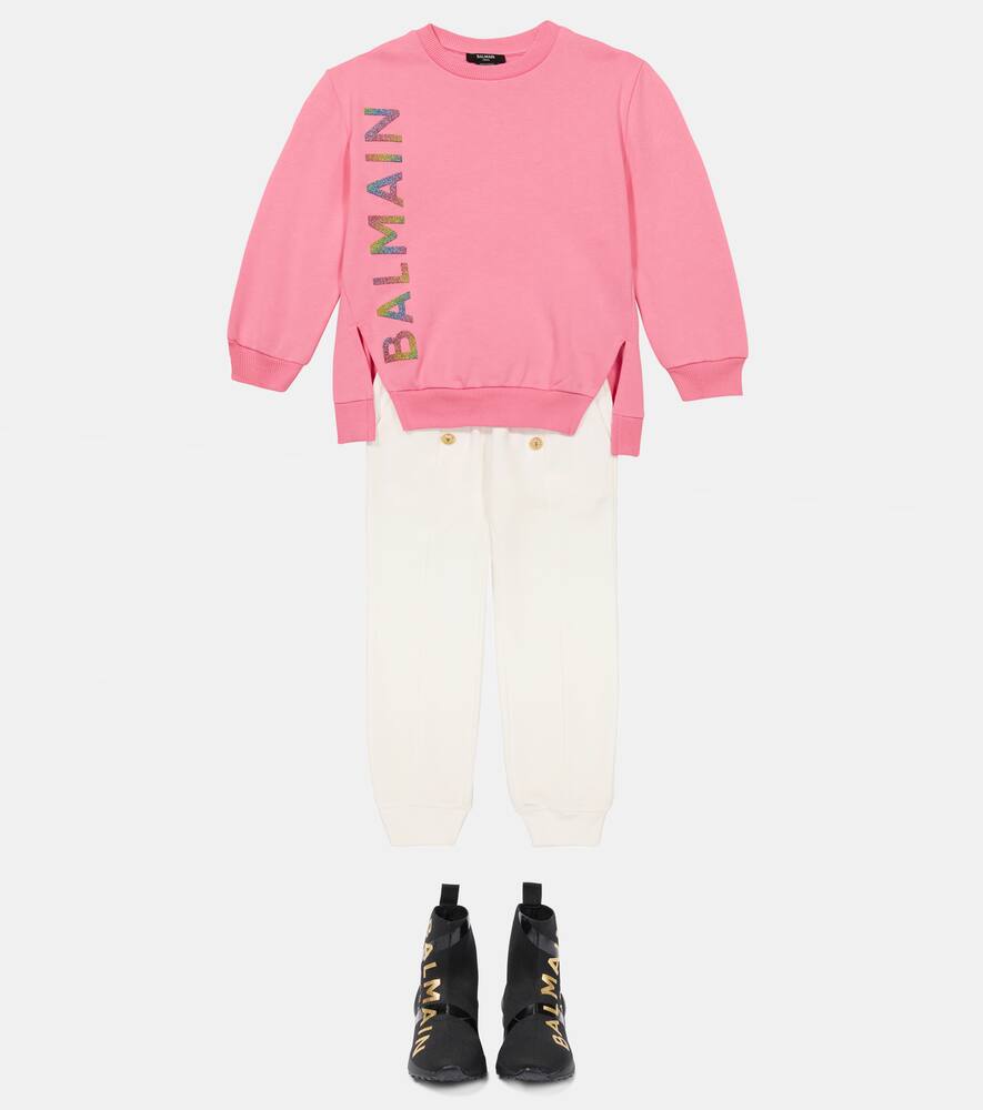 Balmain Logo Cotton Sweatshirt In Antique Pink