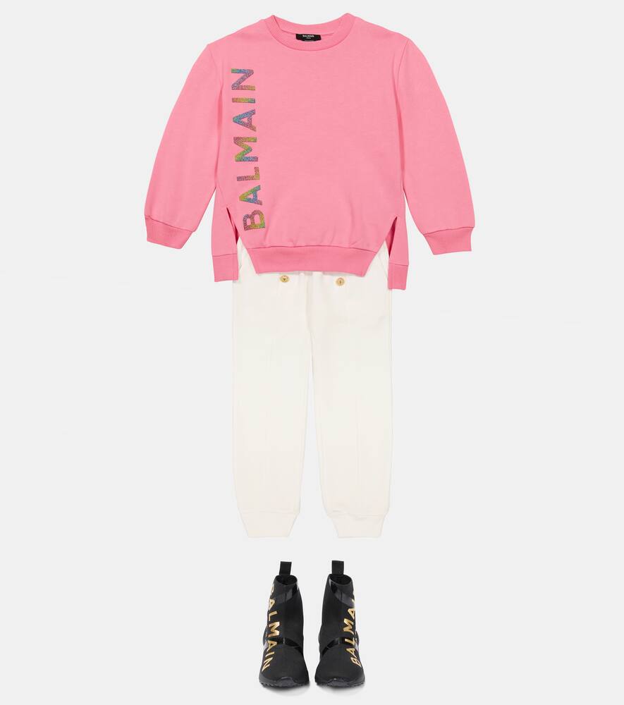 Shop Balmain Logo Cotton Sweatshirt In Antique Pink