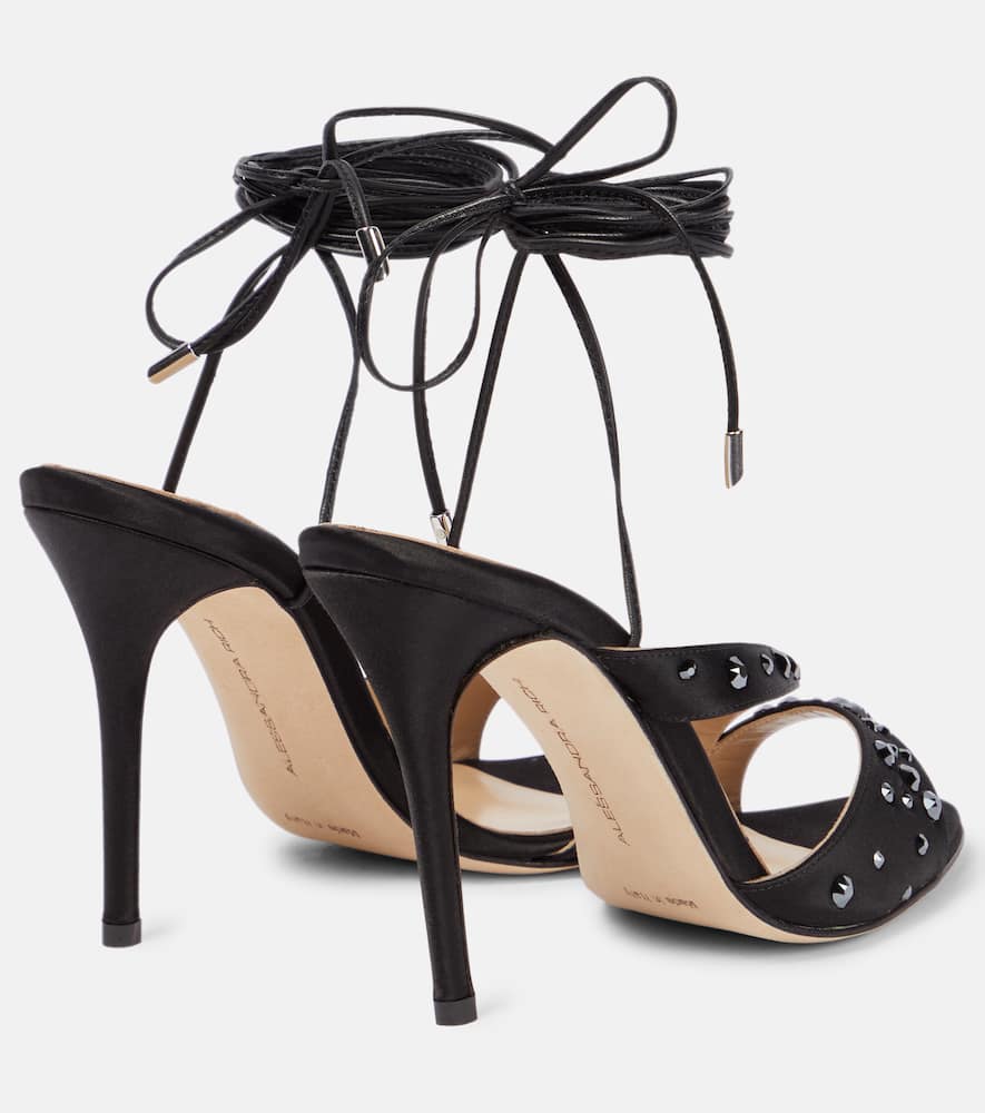 Shop Alessandra Rich Embellished Silk Satin Sandals In Black