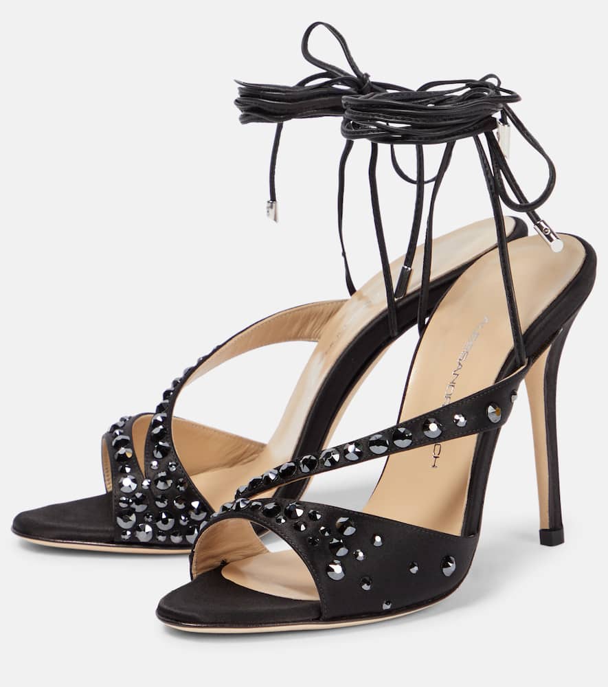 Shop Alessandra Rich Embellished Silk Satin Sandals In Black