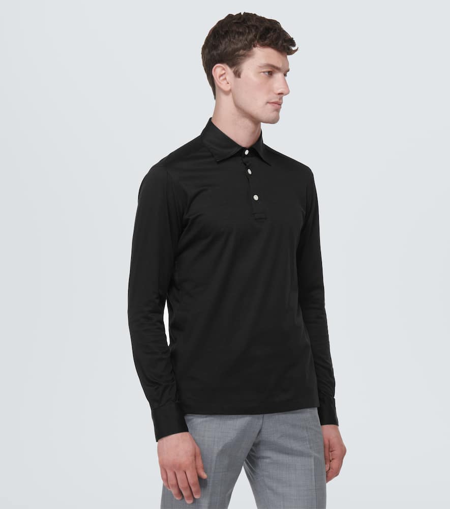 Kiton 'positano' Button-down Collar Polo Shirt In Black