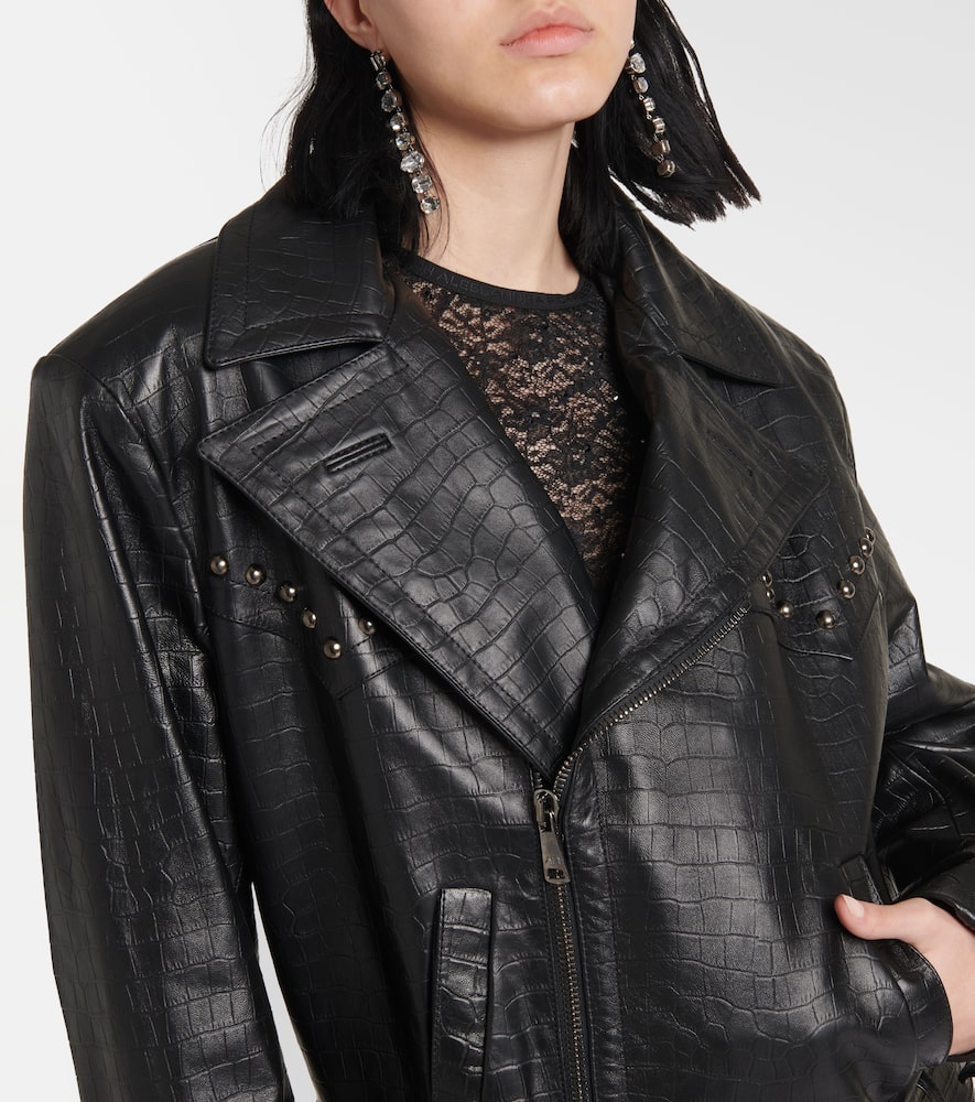 Shop Alessandra Rich Studded Leather Biker Jacket In Black