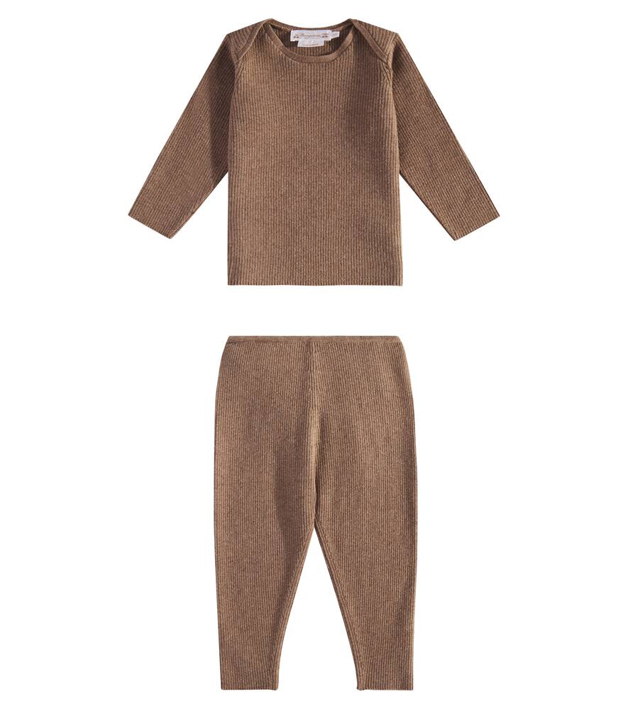 Bonpoint Baby Fili Wool And Cotton Sweater And Pants Set In Braun