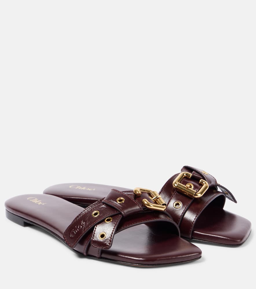 Chloé Mae Embellished Leather Sandals In Burgundy