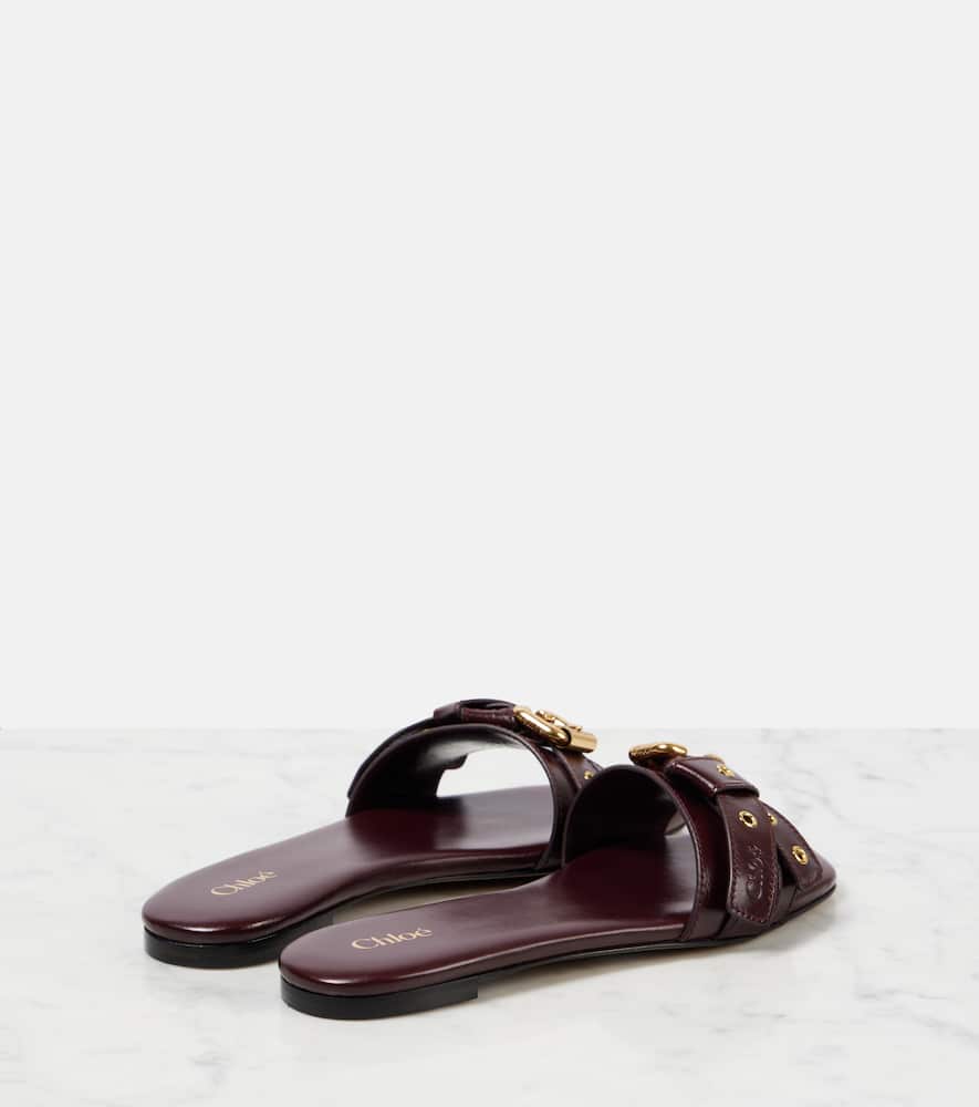 Chloé Mae Embellished Leather Sandals In Burgundy