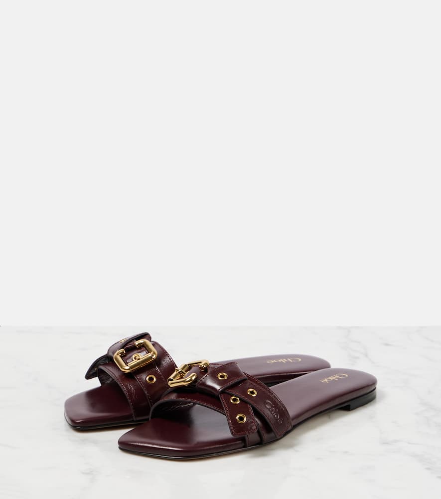Chloé Mae Embellished Leather Sandals In Burgundy