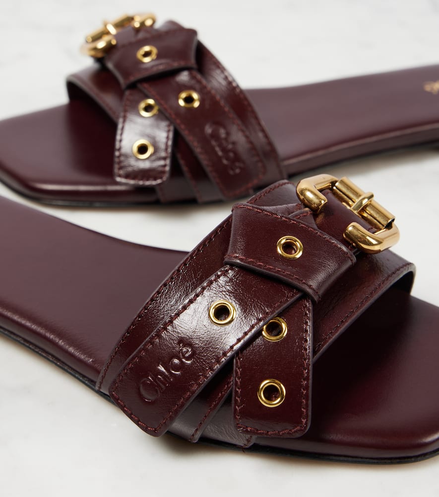 Chloé Mae Embellished Leather Sandals In Burgundy