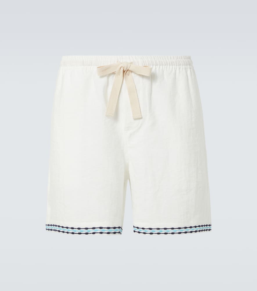 Frequency embroidered linen shorts