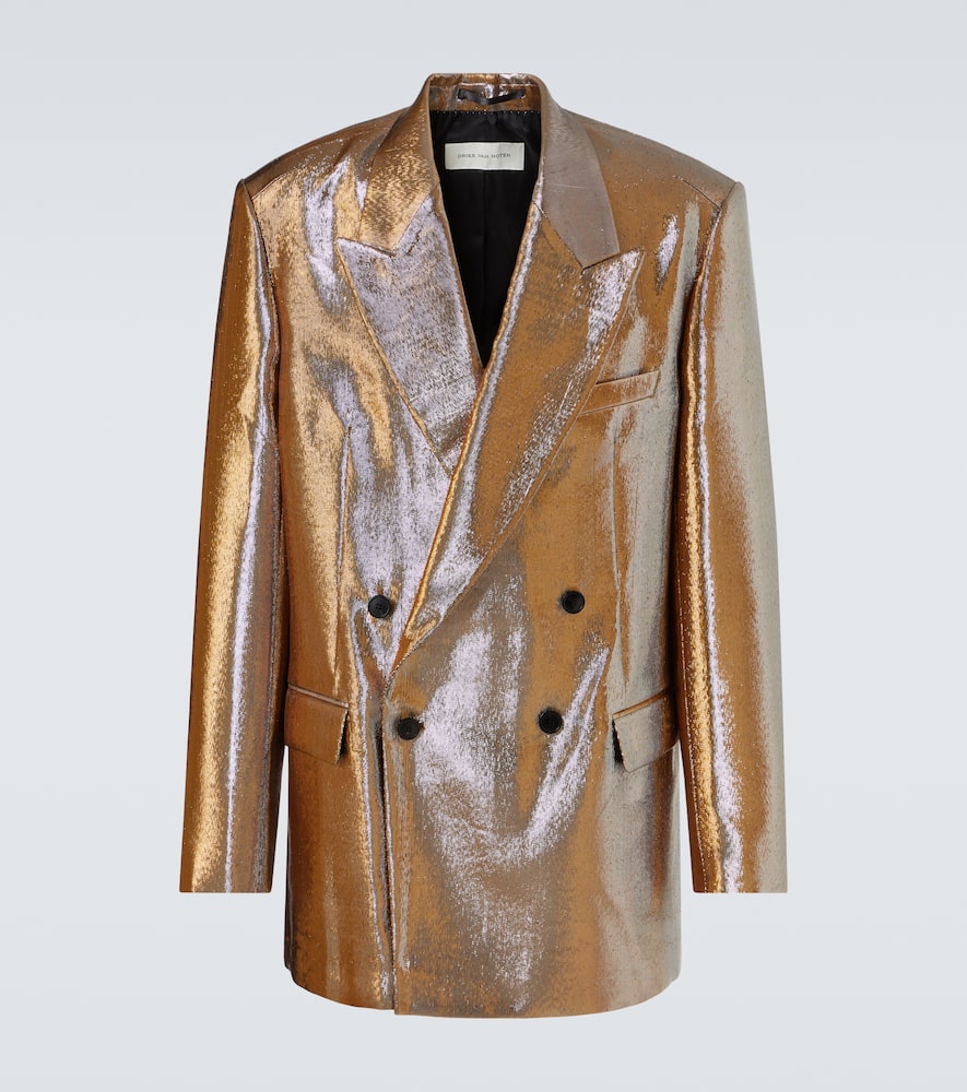 Double-breasted metallic blazer