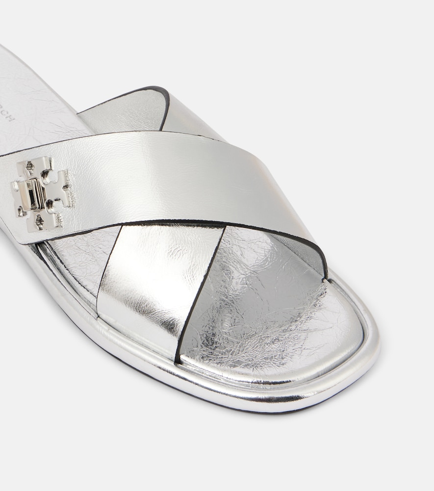  Tory Burch Tory Burch T Lock Metallic Leather Slides 