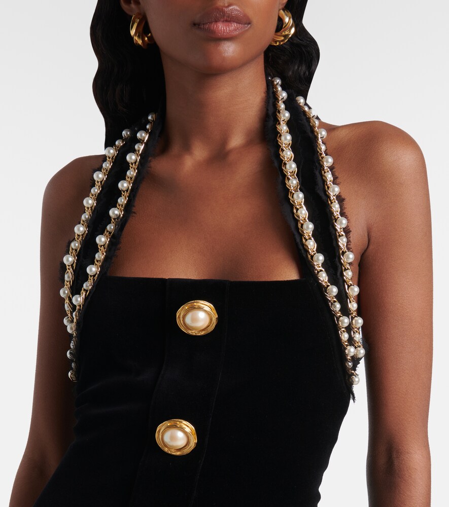  Balmain Balmain Minikleid Aus Samt Mit Zierperlen 