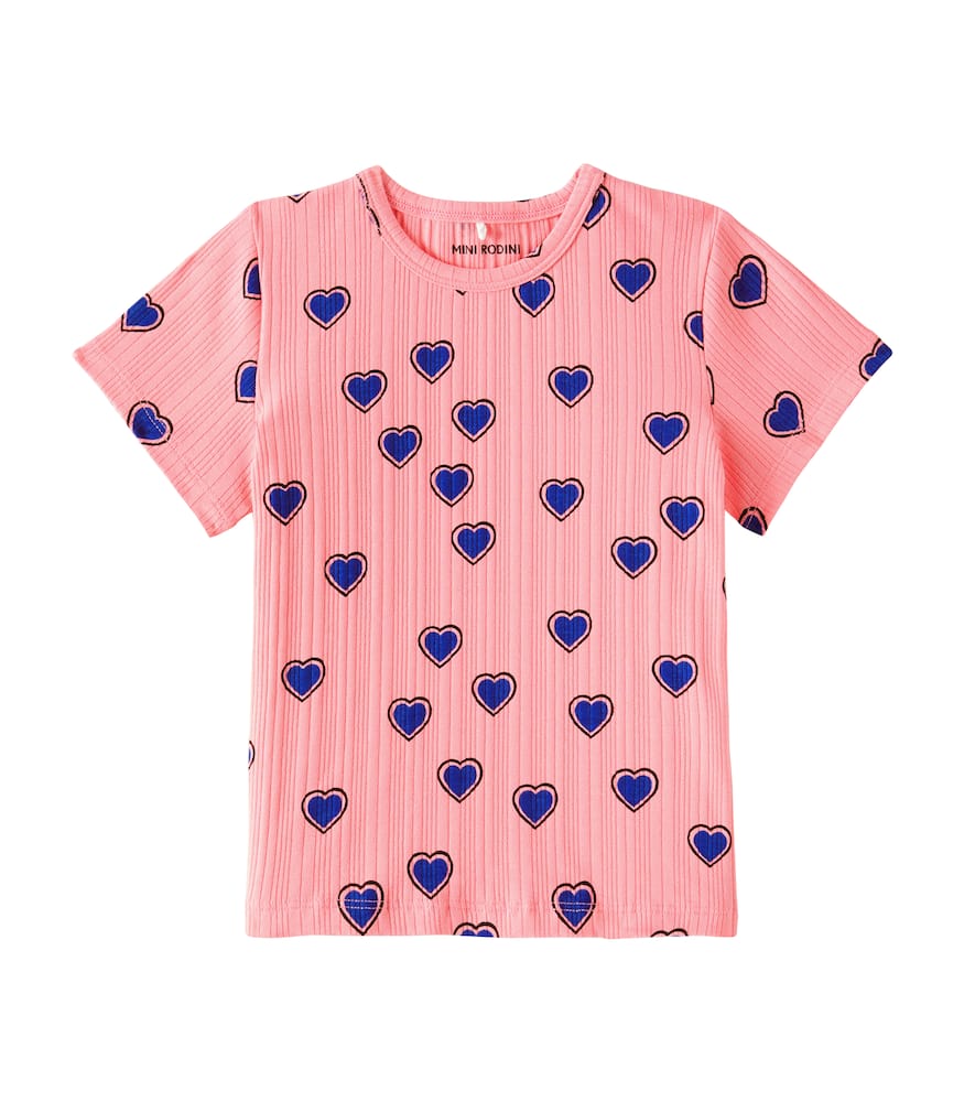 Mini Rodini Outlined Hearts Cotton-blend T-shirt In Pink