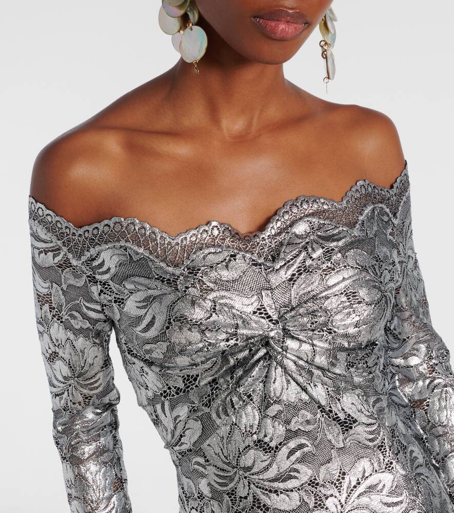 Rabanne Long Lace Dress In Silver