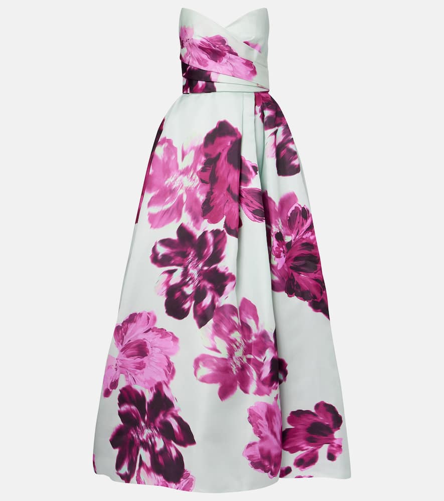 Monique Lhuillier Floral Silk Gazar Gown In Blue