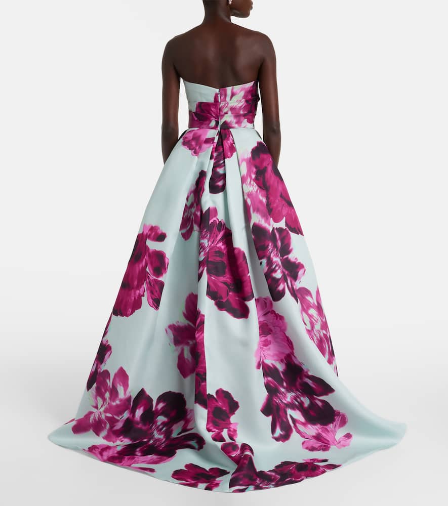 Monique Lhuillier Floral Silk Gazar Gown In Blue