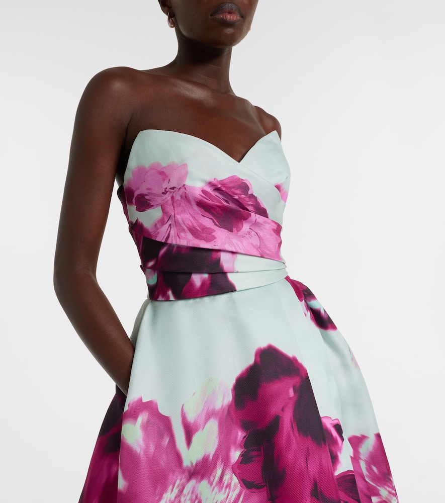Monique Lhuillier Floral Silk Gazar Gown In Blue