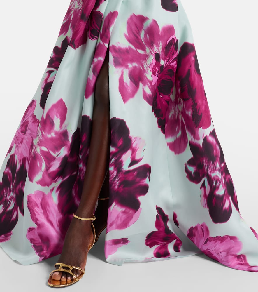 Monique Lhuillier Floral Silk Gazar Gown In Blue