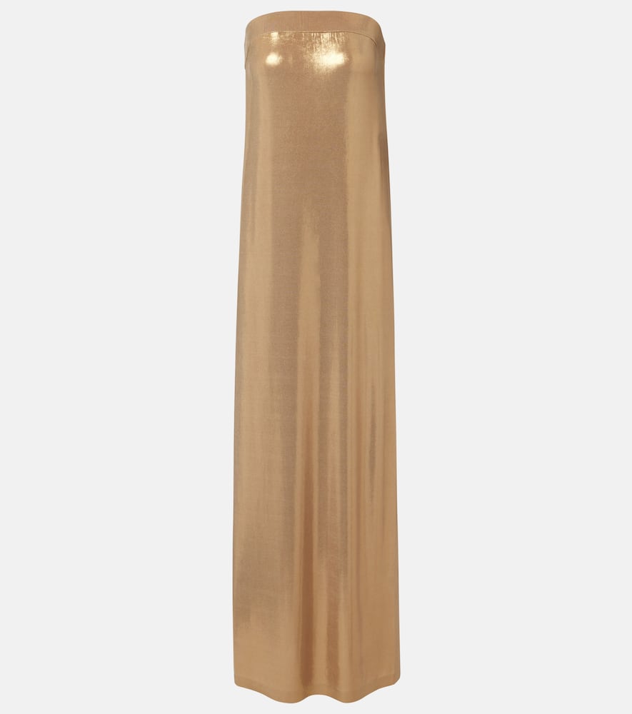 Norma Kamali Glitter Strapless Gown In Brown