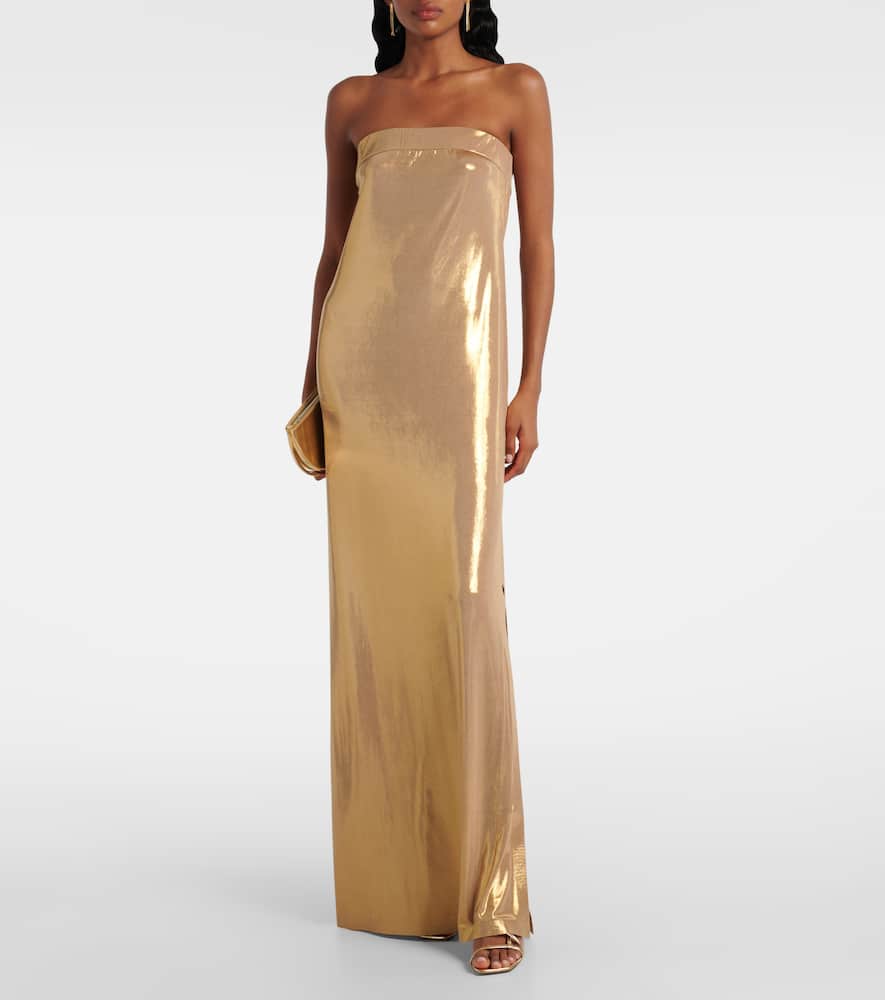 Norma Kamali Glitter Strapless Gown In Brown