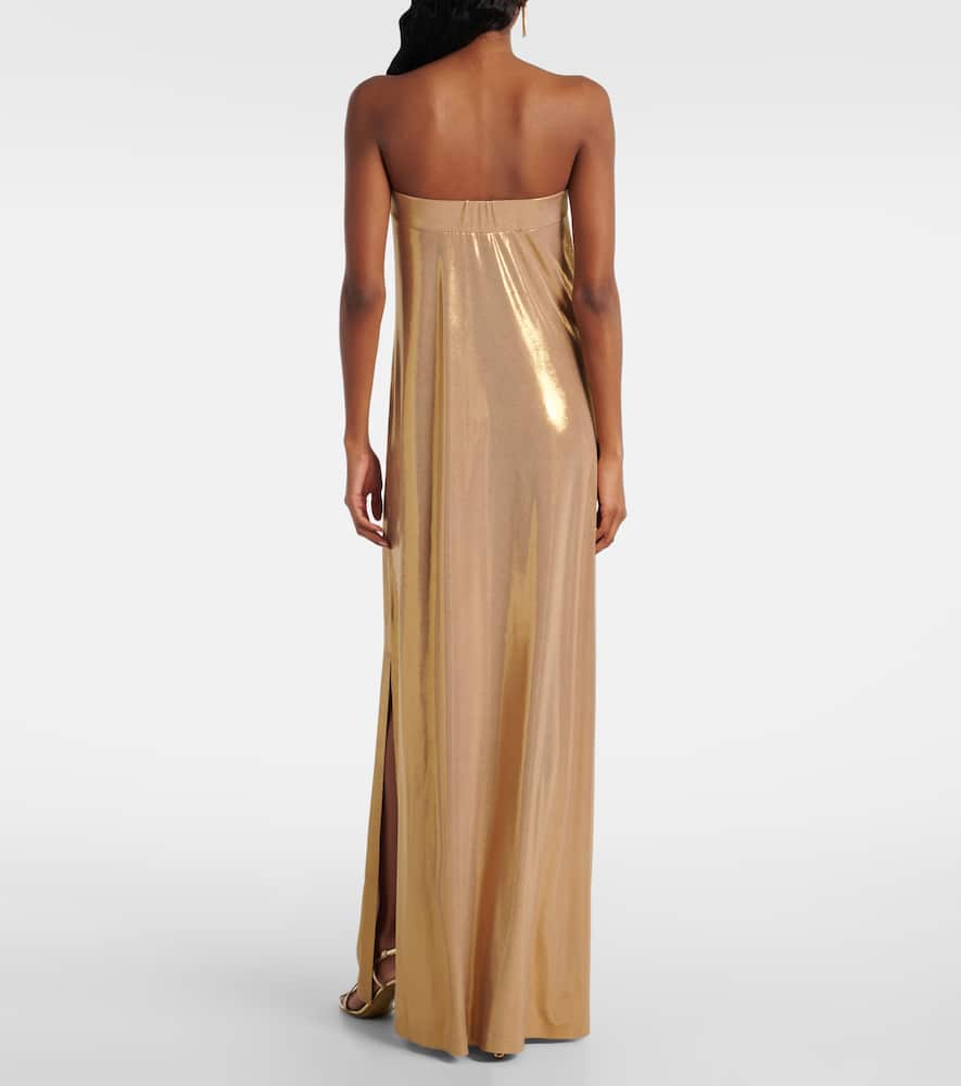Norma Kamali Glitter Strapless Gown In Brown