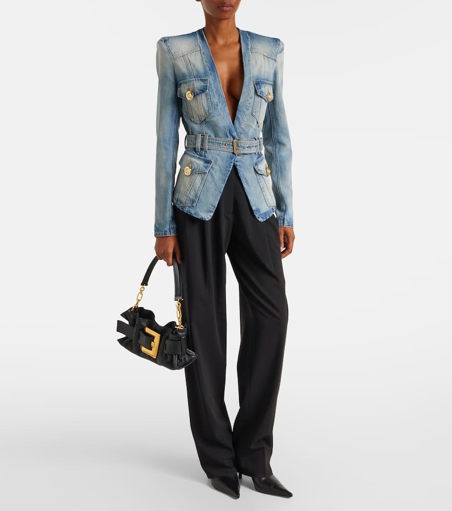 Balmain 1-button Belted Denim Jacket In Blue