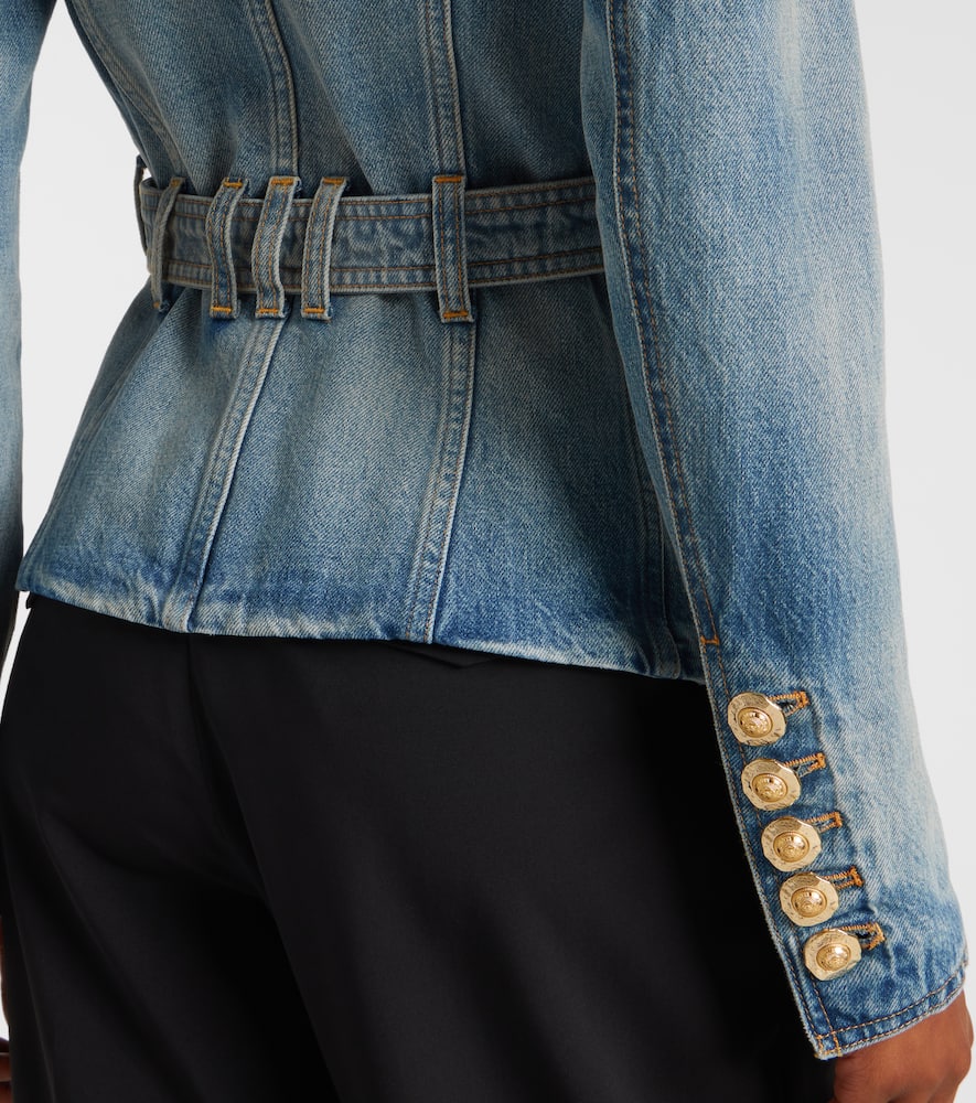 Balmain 1-button Belted Denim Jacket In Blue