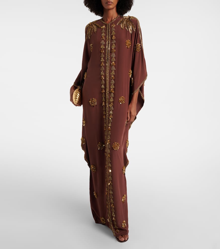 Johanna Ortiz Mystical Gaucho Embellished Silk Kaftan In Black