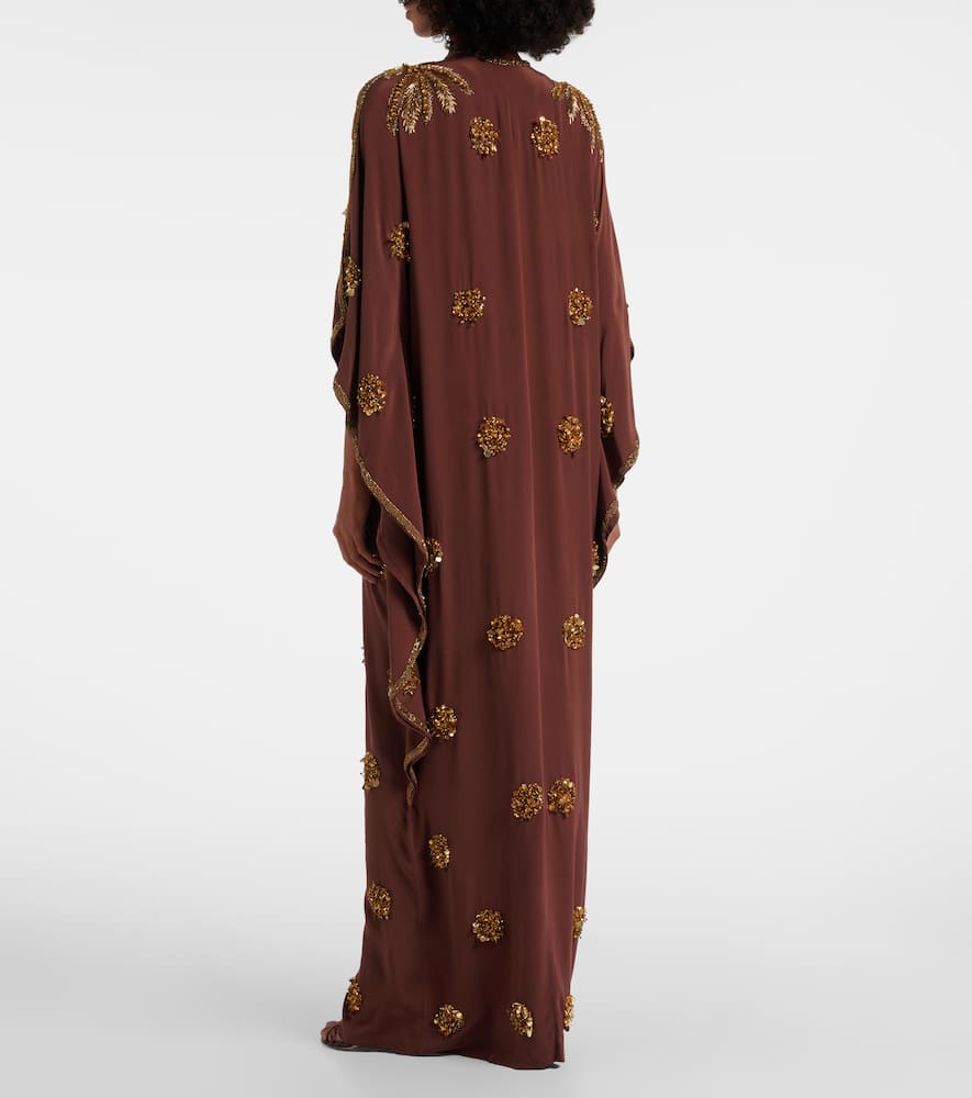 Johanna Ortiz Mystical Gaucho Embellished Silk Kaftan In Black