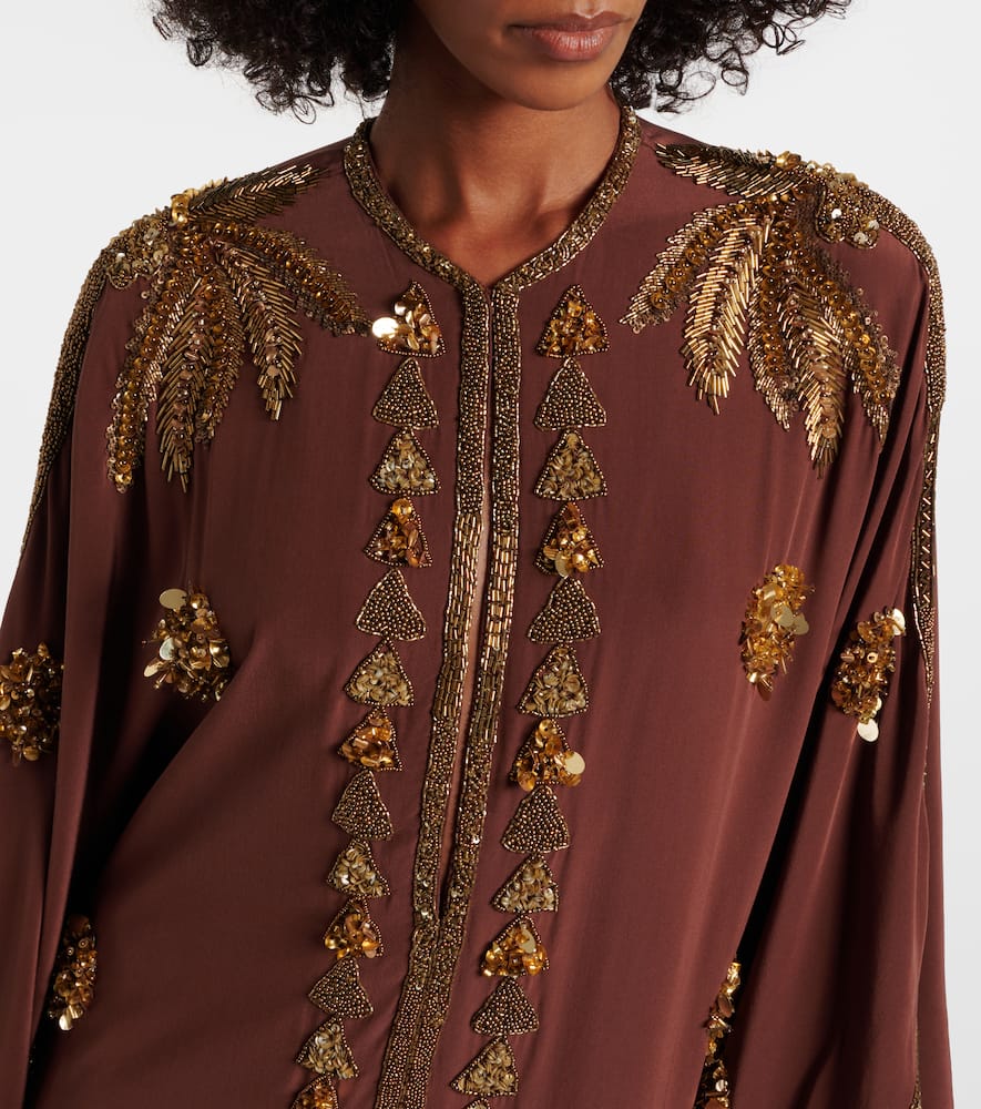 Johanna Ortiz Mystical Gaucho Embellished Silk Kaftan In Black