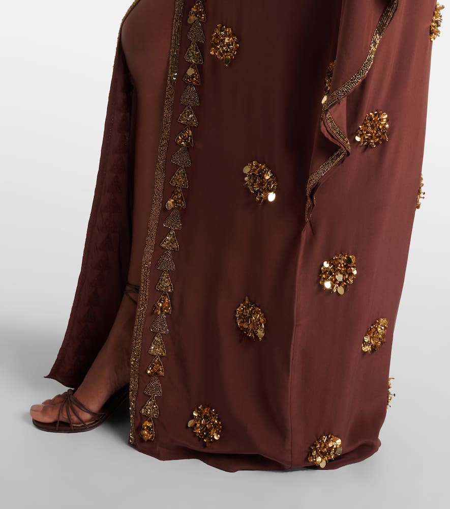 Johanna Ortiz Mystical Gaucho Embellished Silk Kaftan In Black