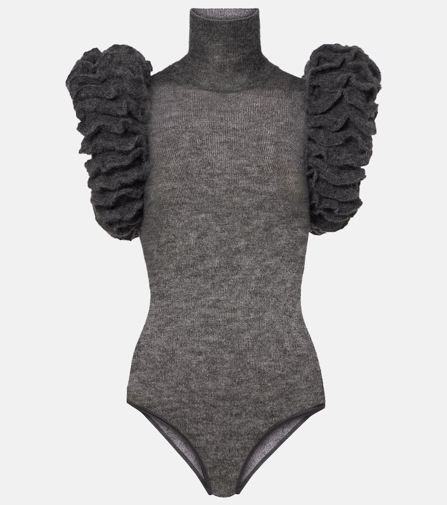 Alaïa Ruffled Mohair And Wool-blend Bodysuit In Gray