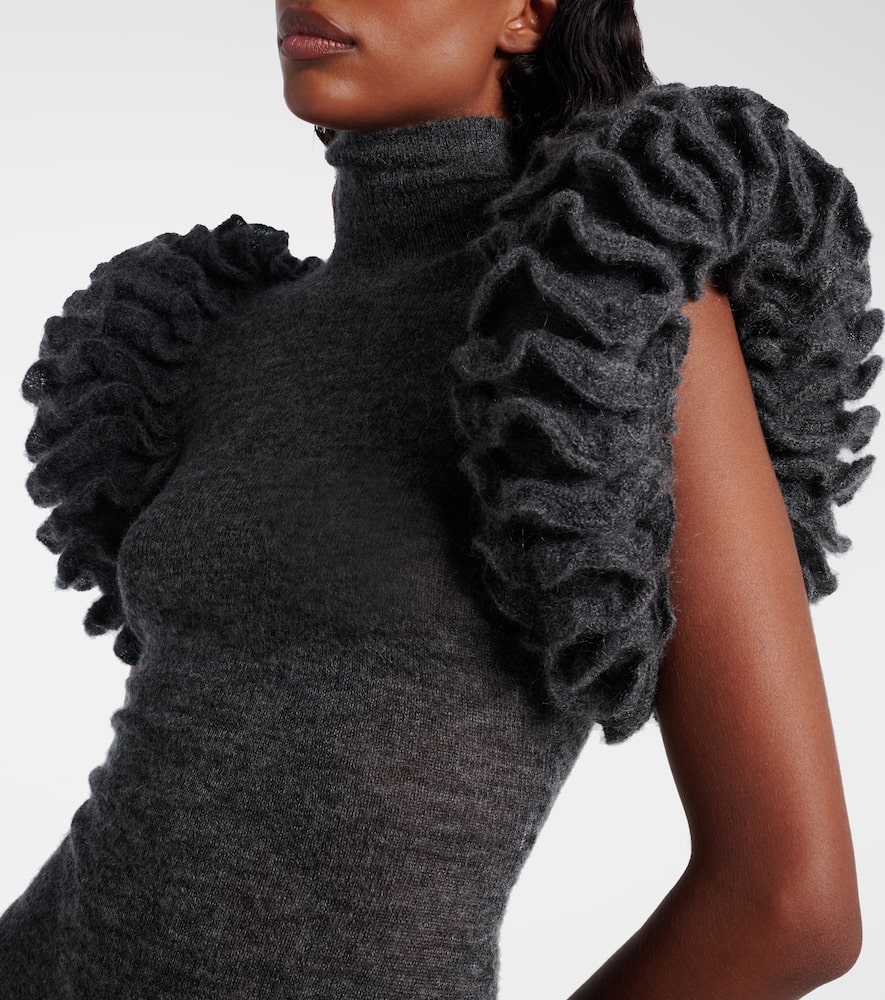 Alaïa Ruffled Mohair And Wool-blend Bodysuit In Gray