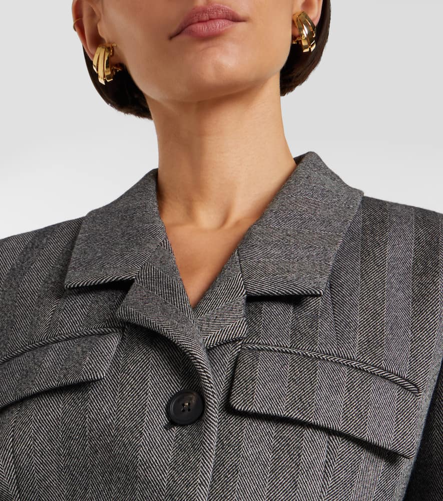 Ferragamo Wool Blend Herringbone Crop Jacket In Gray