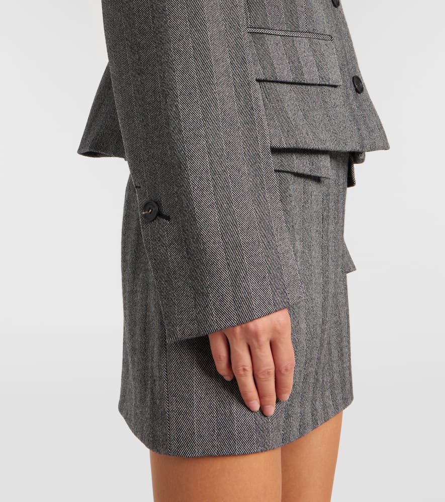 Ferragamo Wool Blend Herringbone Crop Jacket In Gray