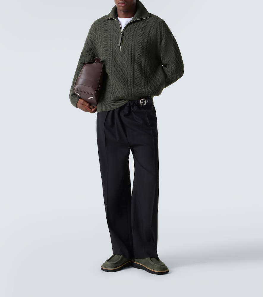 Loewe Aran-knit Wool Half-zip Turtleneck Sweater In Green