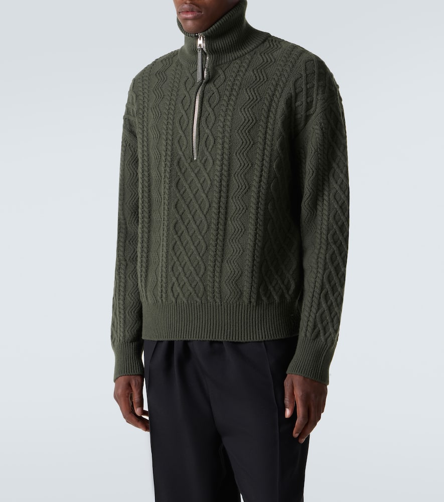 Loewe Aran-knit Wool Half-zip Turtleneck Sweater In Green