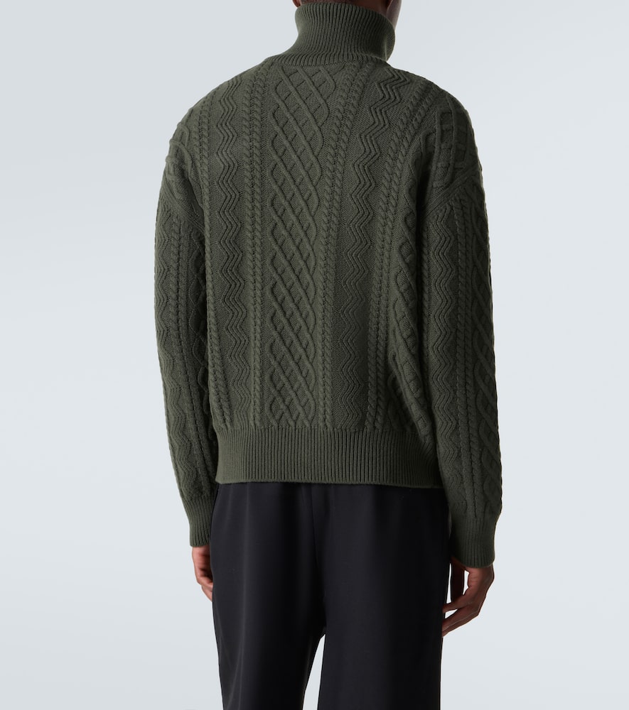 Loewe Aran-knit Wool Half-zip Turtleneck Sweater In Green