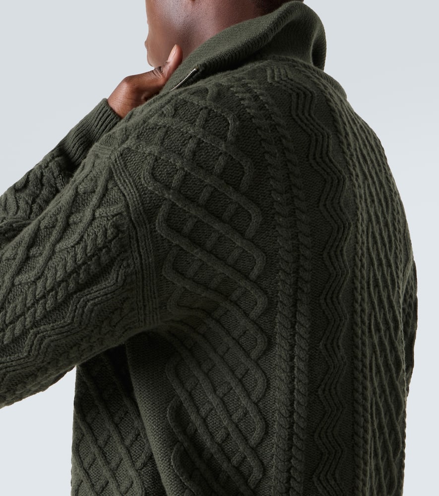 Loewe Aran-knit Wool Half-zip Turtleneck Sweater In Green