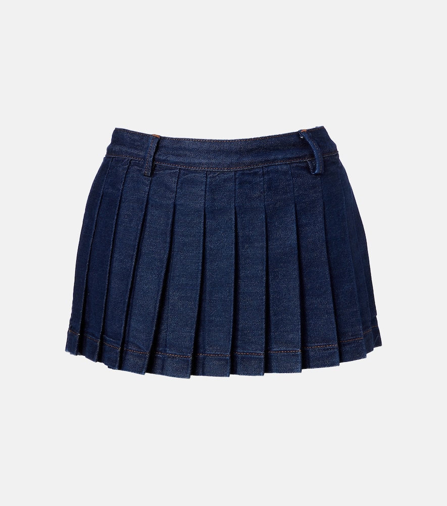 7 For All Mankind Pleated Low-rise Denim Miniskirt In Blue