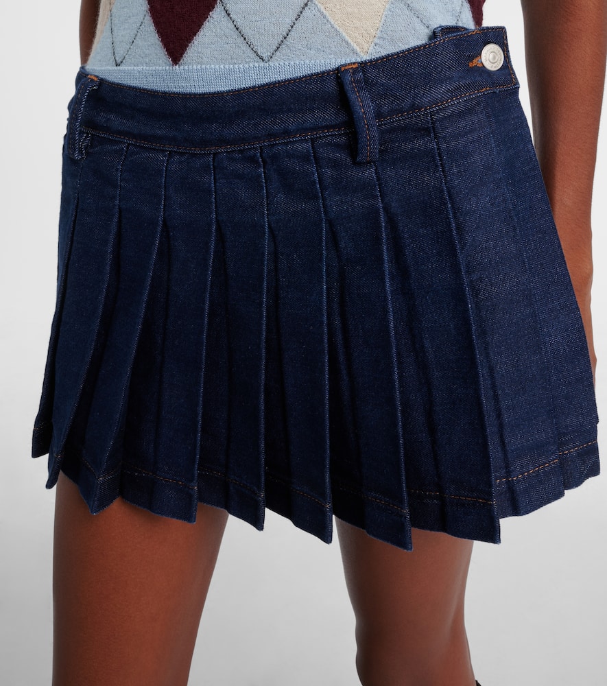7 For All Mankind Pleated Low-rise Denim Miniskirt In Blue