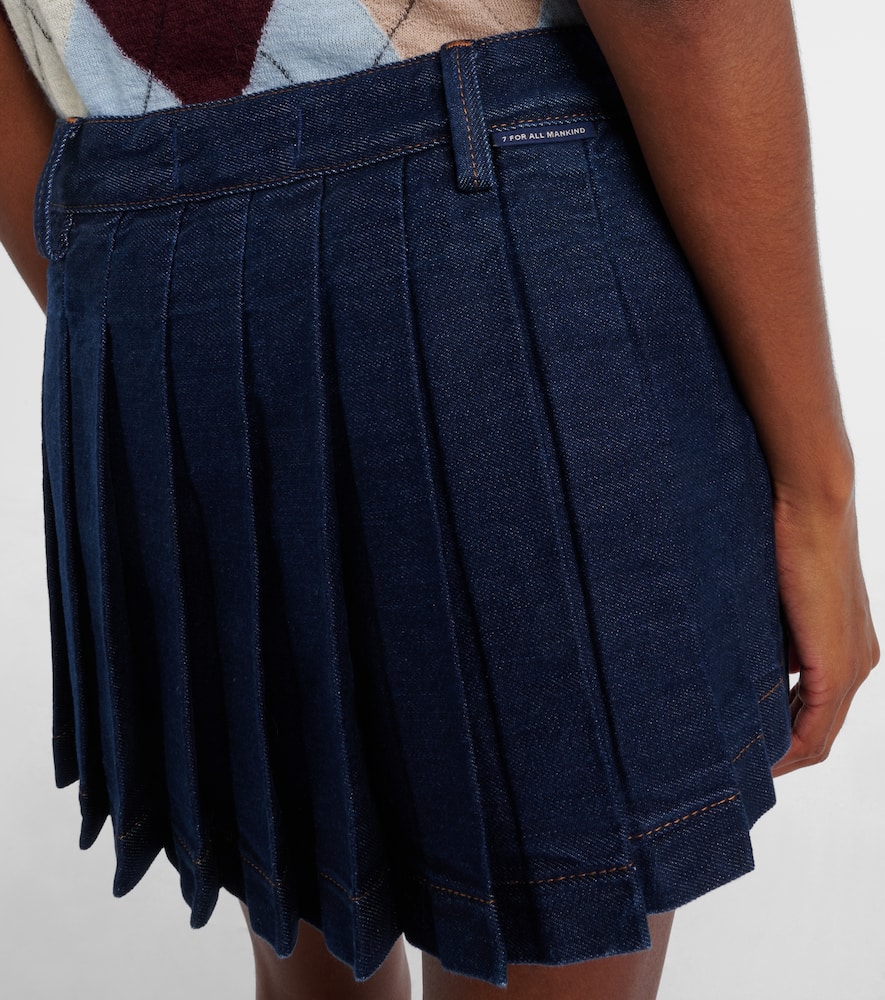 7 For All Mankind Pleated Low-rise Denim Miniskirt In Blue