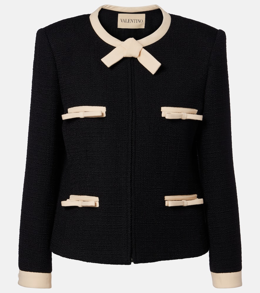 Valentino Garavani Short Wool Tweed Jacket With Bows In Black