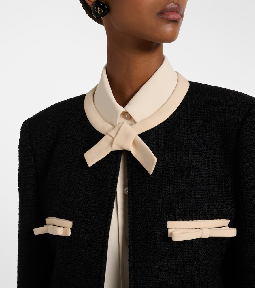 Valentino Garavani Short Wool Tweed Jacket With Bows In Black