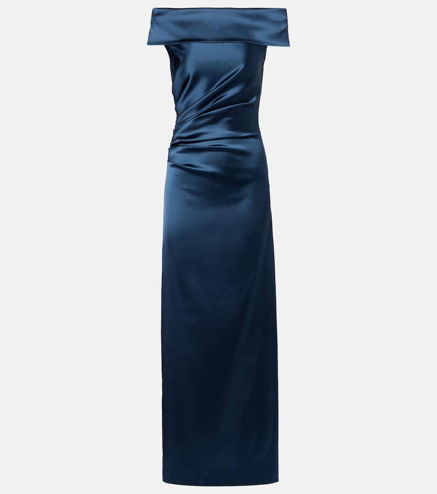 Max Mara Opaco Gathered Satin Gown In Blue